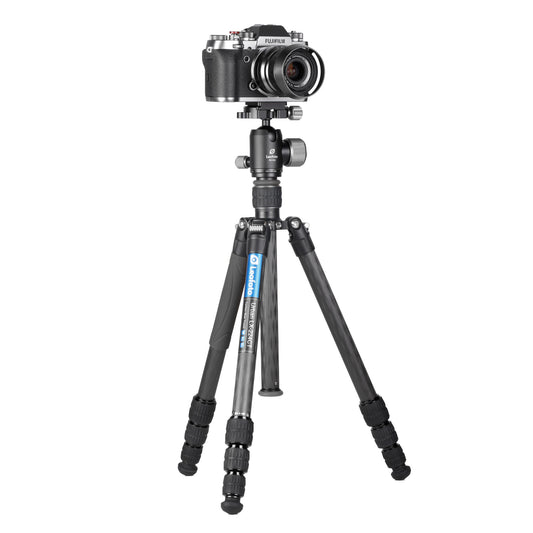 Leofoto tripod with ball head supporting a camera for stable photography and videography