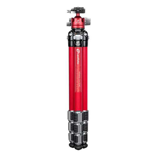 Leofoto LA-324C Athena Series 4 Section Water Resistant Carbon Fibre Tripod with Red LH-40LR (Lever Release) Ball Head