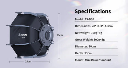Ulanzi AS-D30 L083GBB1 30cm Mini Octa Softbox for LT023 / Nanlite