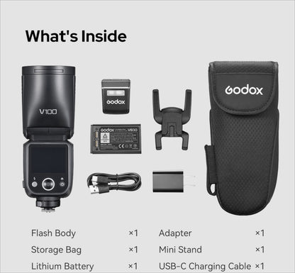 Godox V100 C 100Ws HSS TTL Li-ion Round Head Speedlight Flash