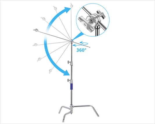 Jinbei CK-90 Portable Small Studio C Stand (1.6m tall) with 1.2m Boom Arm & Grip Head