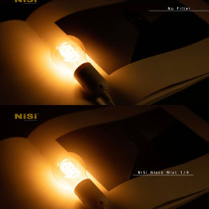 NiSi Black Mist Filter showcasing enhanced lighting effect on a warm glowing bulb