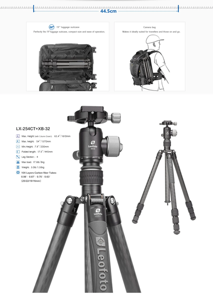 Leofoto LX-254CT Urban Series 4 Section Carbon Fibre Tripod with XB-32 Ball Head