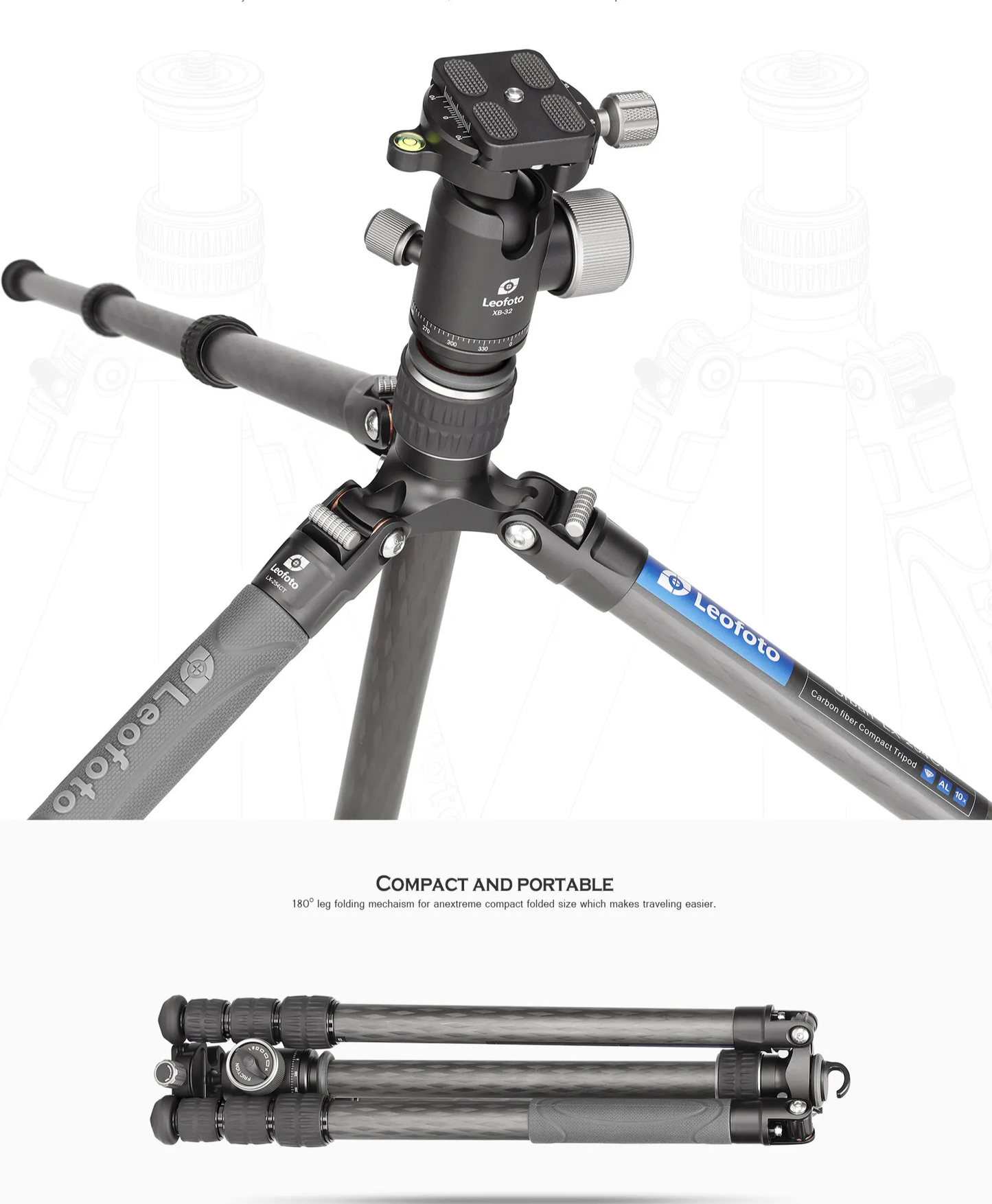 Leofoto LX-254CT Urban Series 4 Section Carbon Fibre Tripod with XB-32 Ball Head
