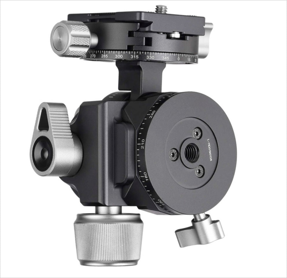 Leofoto 3-axis geared tripod head with precise control for stable photography and videography