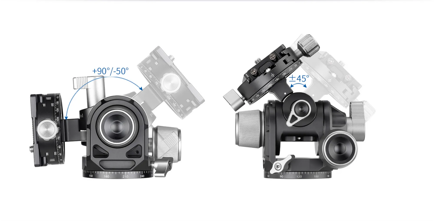 Leofoto 3-axis geared tripod head with precise adjustments for smooth camera positioning