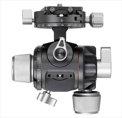 Leofoto 3-axis geared tripod head with fine-tuning knobs for precise adjustments