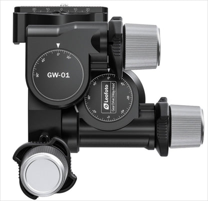 Leofoto 3-way geared tripod head with precise controls for easy camera adjustments