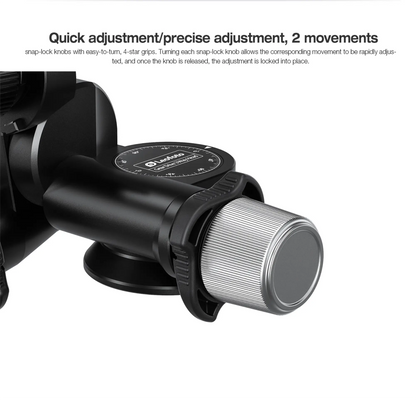 Leofoto 3-way geared tripod head with quick adjustment knobs for precise camera positioning
