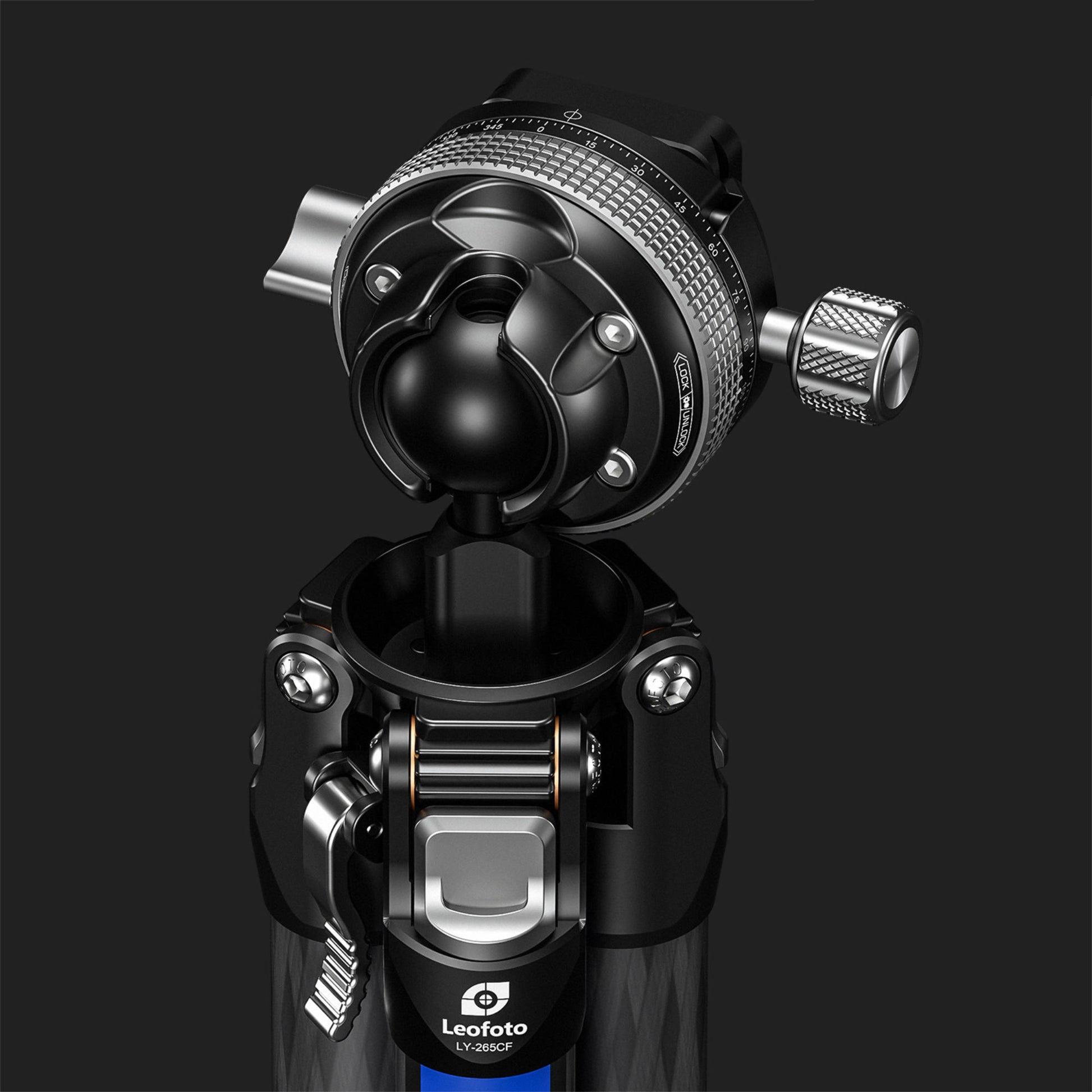 Leofoto tripod head with precision ball joint for lightweight carbon fibre tripod for travel photography