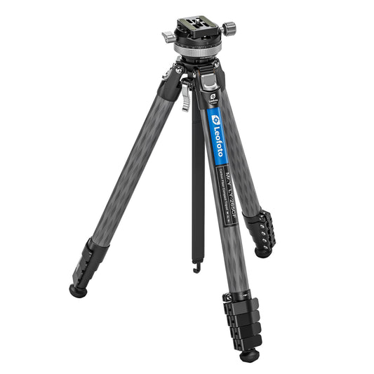 Leofoto lightweight carbon fibre tripod for travel photography with adjustable legs and quick-release plate