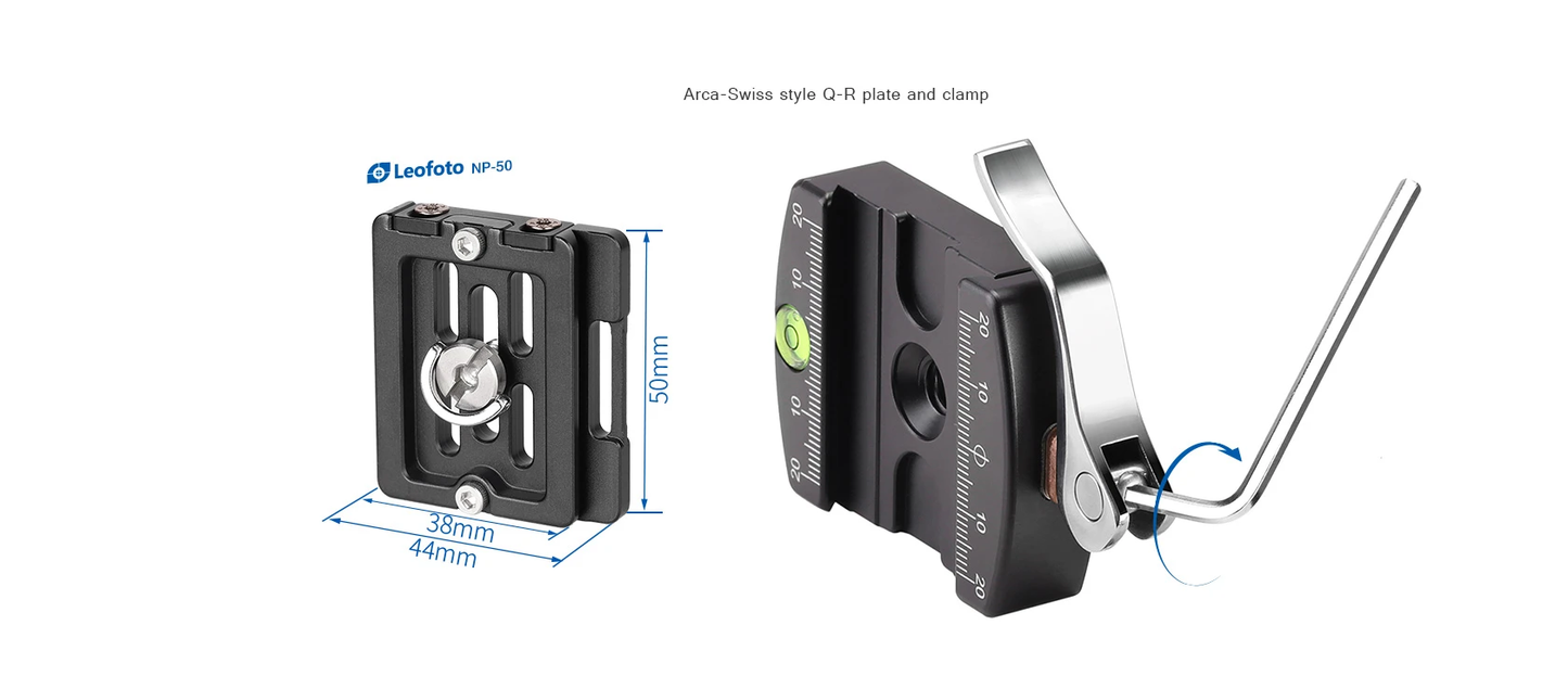 Leofoto Tripod Head with Arca-Swiss Style Quick Release Plate and Clamp for Photographers