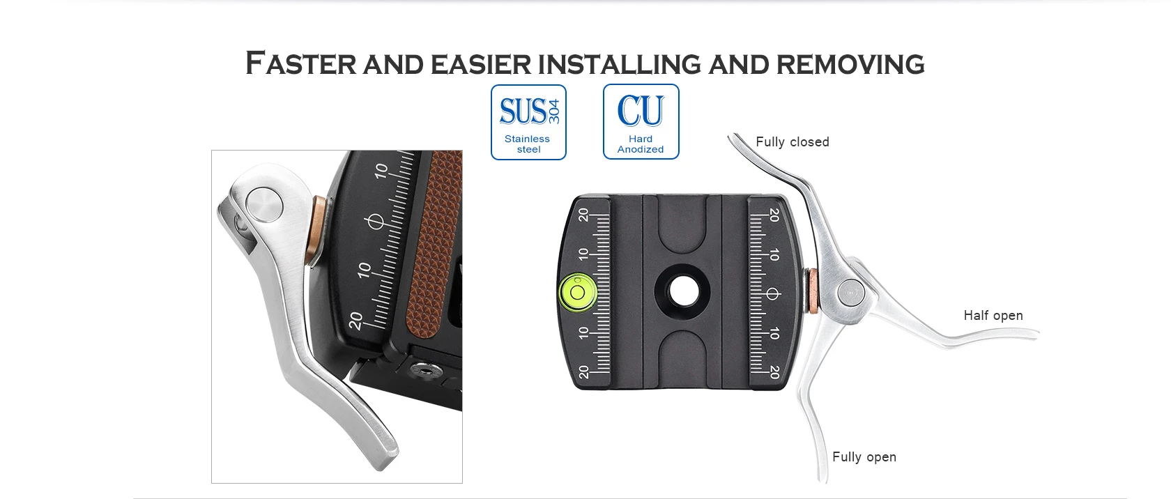 Leofoto Tripod Head with fast installation lever and clear measurement markings for photographers