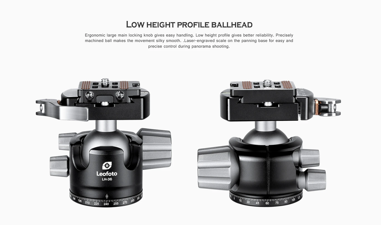 Leofoto Low Height Profile Ballhead Tripod Head with smooth movement and easy locking knob