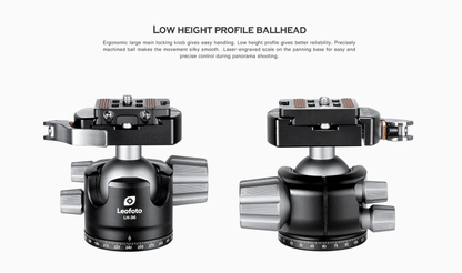 Leofoto Low Height Profile Ballhead Tripod Head with smooth movement and easy locking knob
