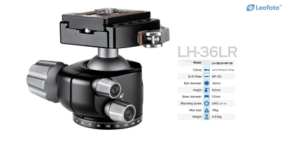 Leofoto Tripod Head LH-36LR with Precision Controls and Quick Release Plate for Stability