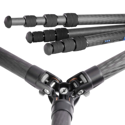 Leofoto tripod with ball head showcasing adjustable carbon fiber legs and sturdy construction