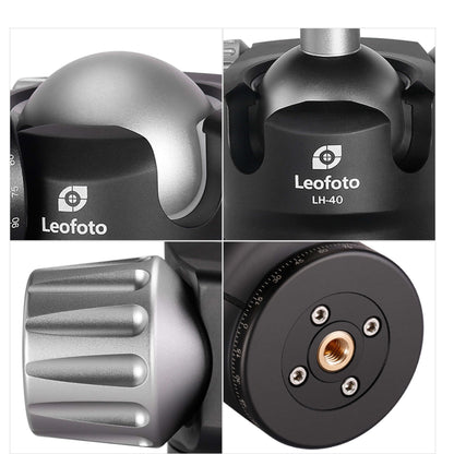 Close-up of Leofoto tripod with ball head showcasing smooth adjustment features and durable construction