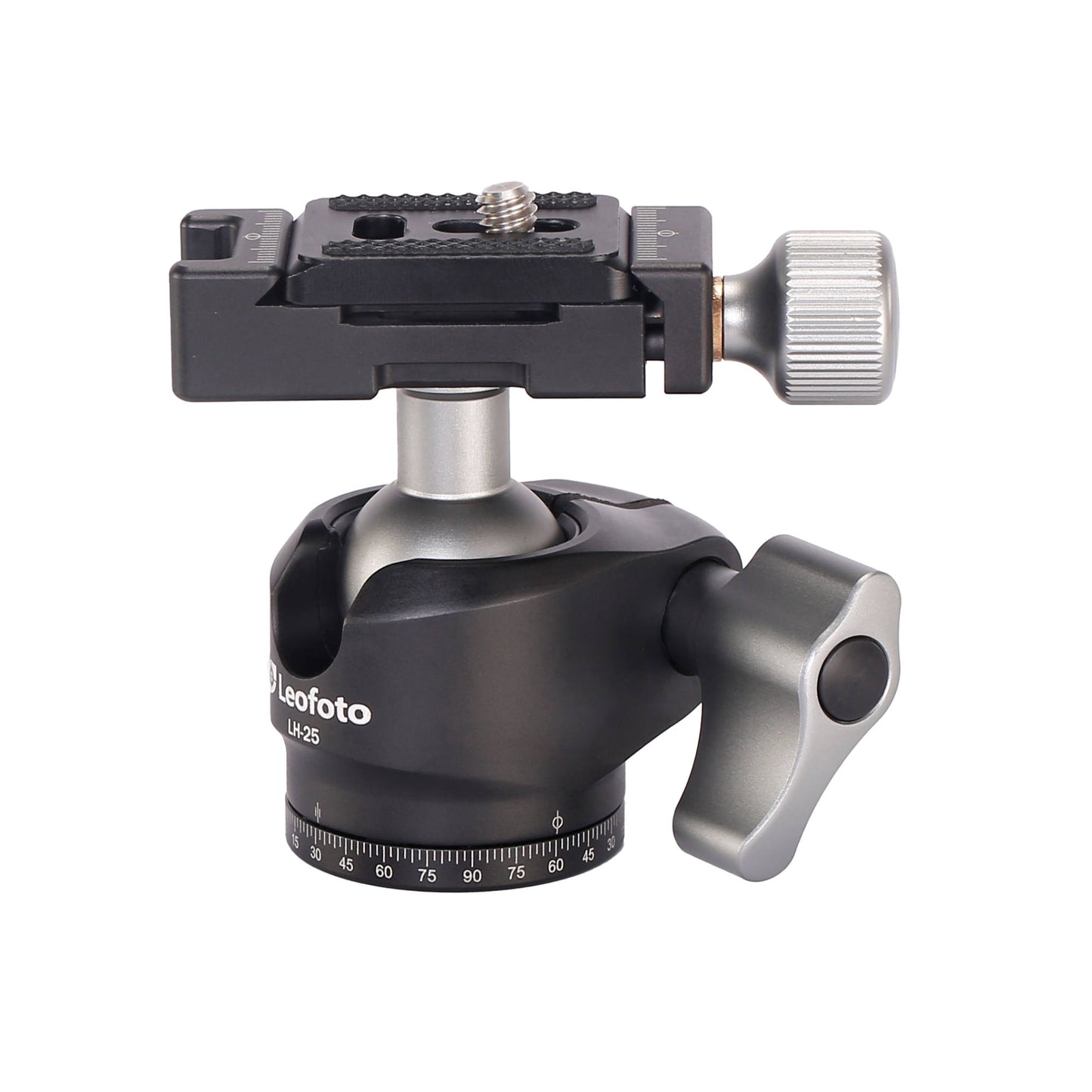 Leofoto tripod with ball head featuring a quick release plate and adjustable locking knob