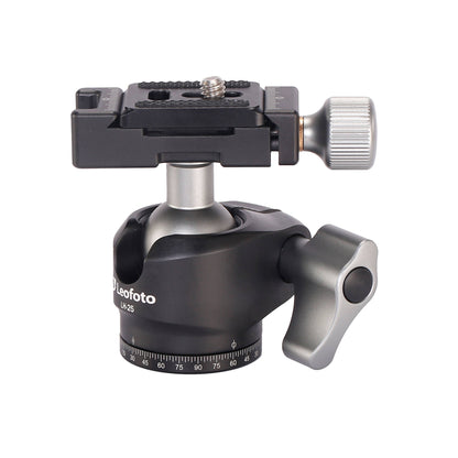 Leofoto tripod with ball head featuring a quick release plate and adjustable locking knob