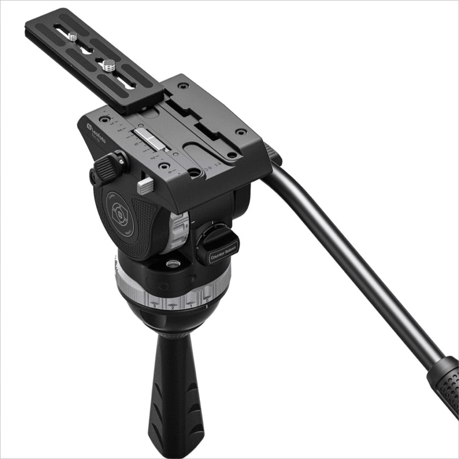 Leofoto video fluid head for tripods with quick-release plate and adjustable pan control