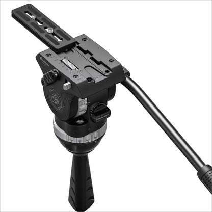 Leofoto video fluid head for tripods with quick-release plate and adjustable pan control