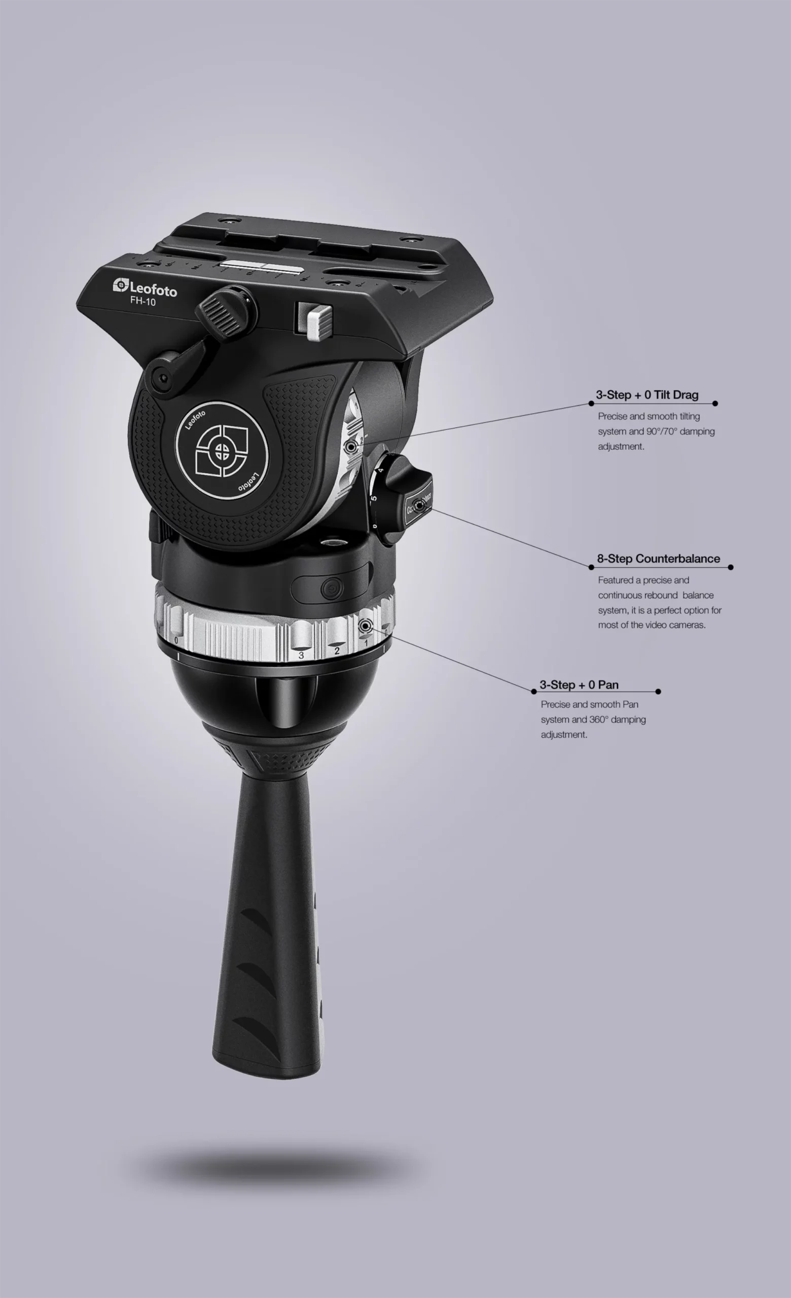 Leofoto video fluid head for tripods with adjustable controls for smooth panning and tilting