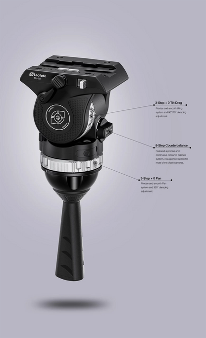 Leofoto video fluid head for tripods with adjustable controls for smooth panning and tilting