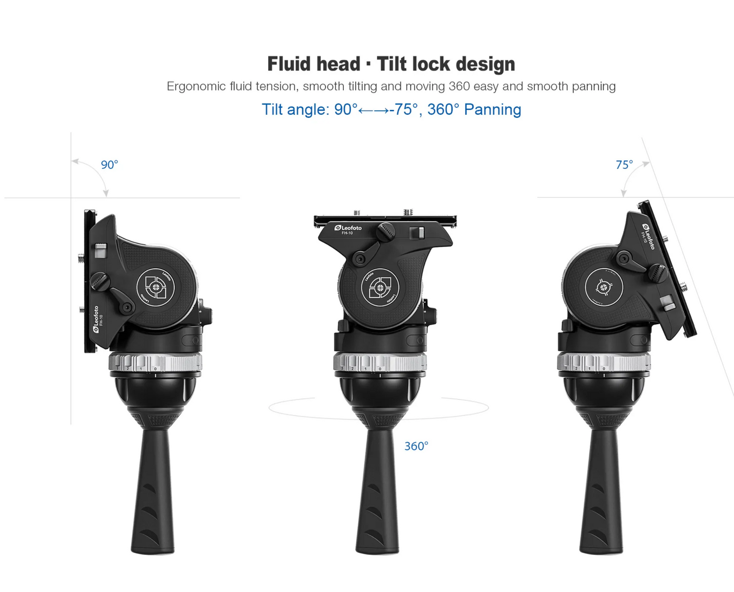 Leofoto video fluid head for tripods with ergonomic design and smooth tilting and panning features