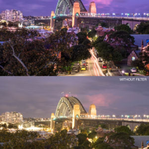 NiSi Natural Night Filter comparison image showing enhanced colors at night versus without filter