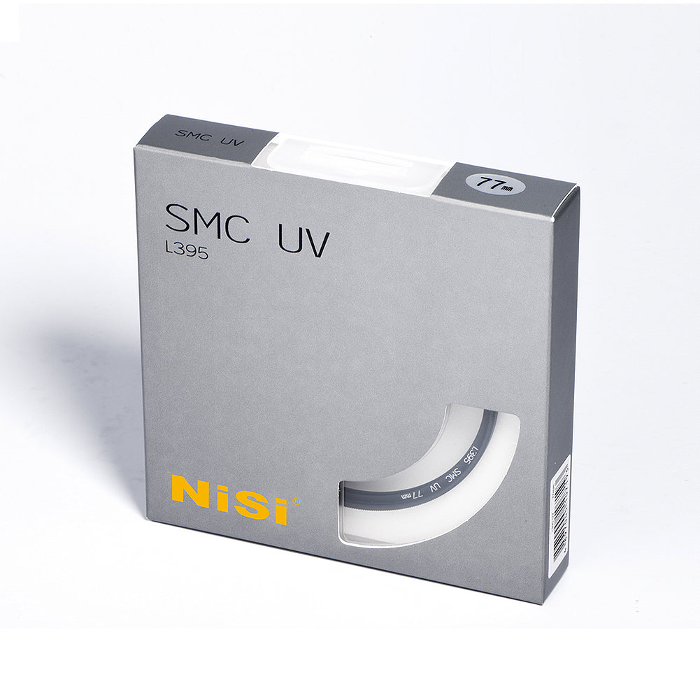 NiSi SMC UV filter packaging with detailed information for lens protection