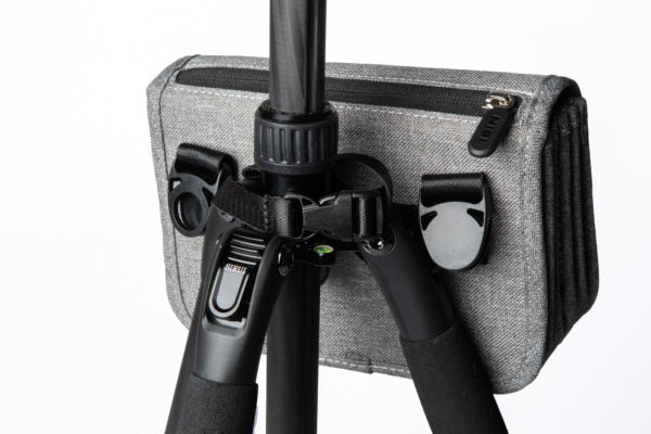 NiSi Square Filter Advanced Kit storage pouch attached to a tripod for easy access and organization