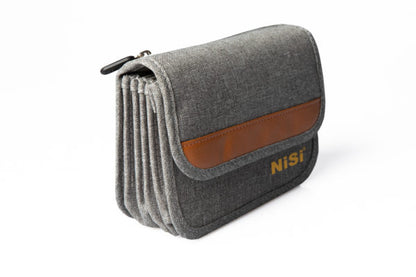 NiSi Square Filter Advanced Kit case featuring a stylish gray fabric design with a brown leather accent