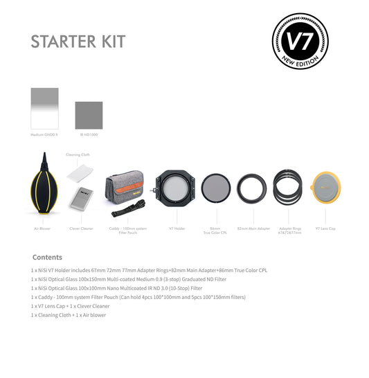 NiSi Square Filter Starter Kit including holder, filters, and cleaning cloth for photographers