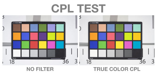Comparison of color chart with and without NiSi Square Night Photography Filter Kit for testing