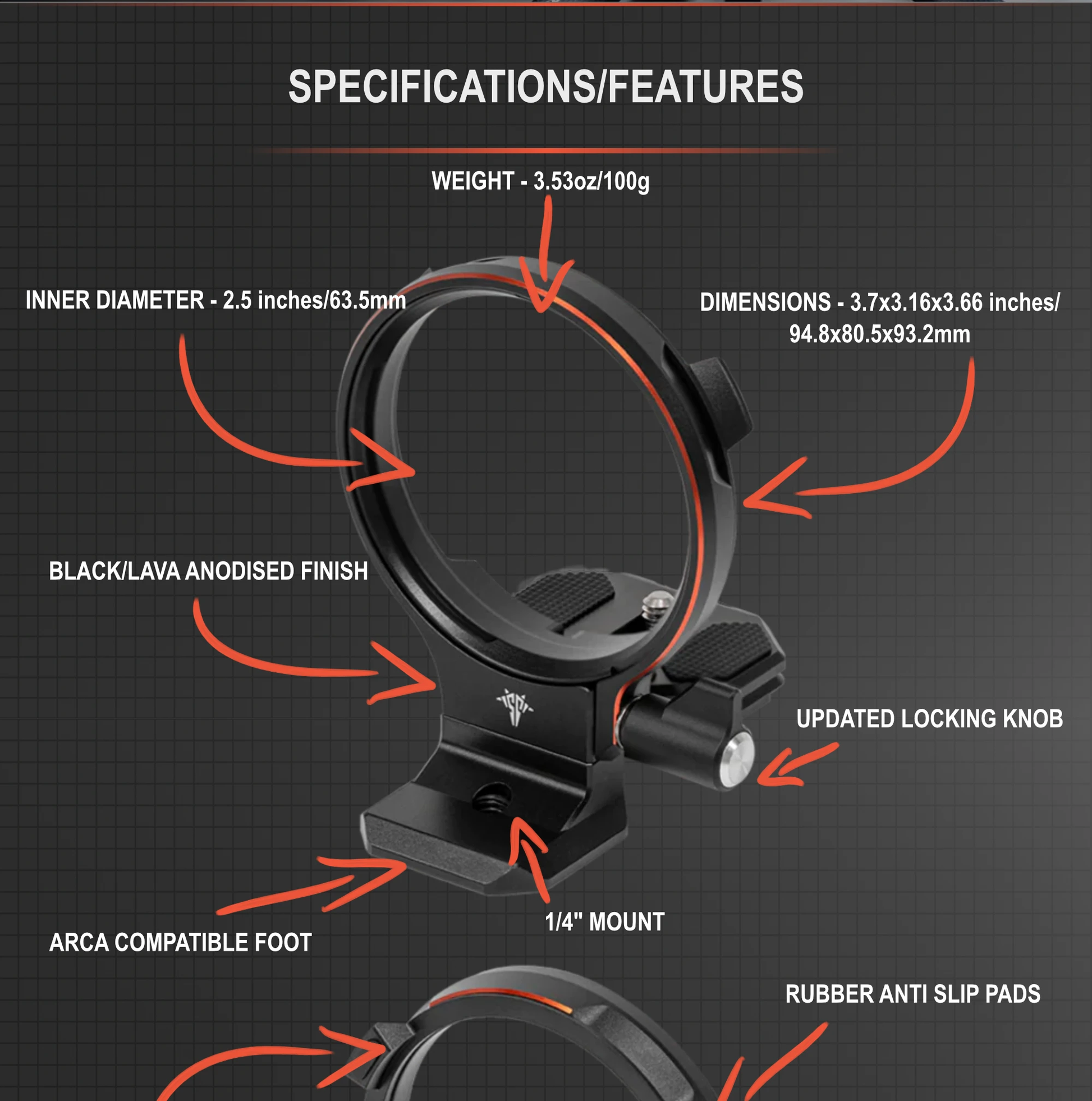 Camera Rotation Collar for Sony with Arca compatible foot and updated locking knob features