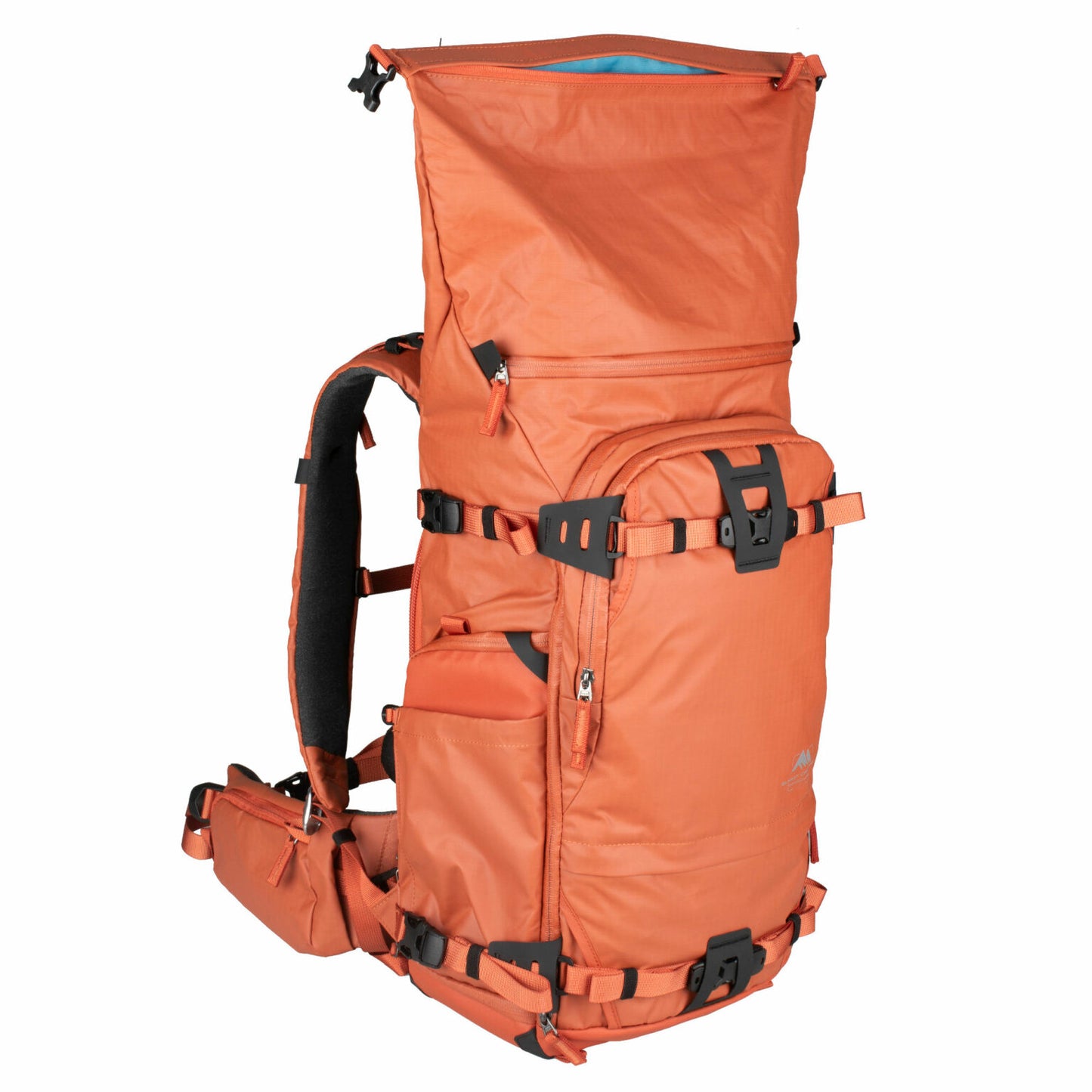 Summit Creative camera backpack in orange with adjustable straps and multiple compartments for photographers