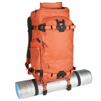 Summit Creative camera backpack in orange with external straps for carrying equipment and mats